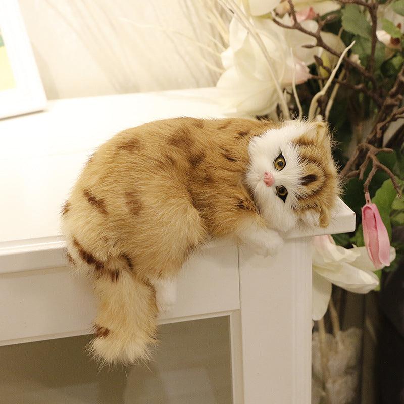 Sleeping Cat Plush Toy Set With Bow Tie And Bell - Realistic Cat Doll For Kids' Gift And Home Decor-2