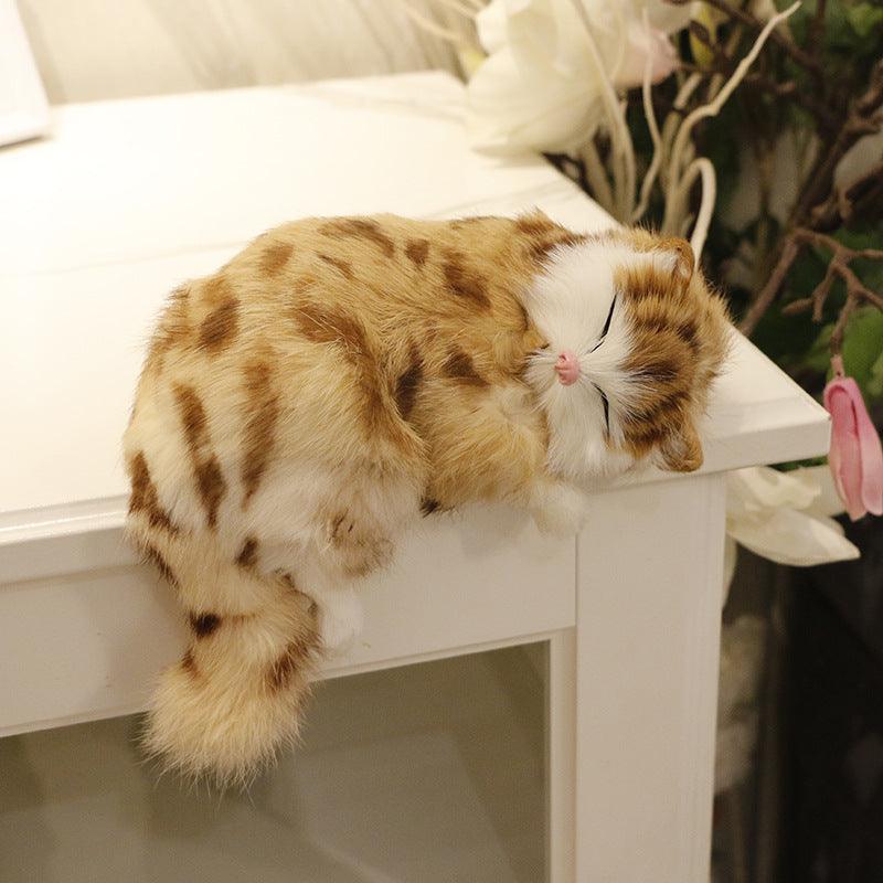 Sleeping Cat Plush Toy Set With Bow Tie And Bell - Realistic Cat Doll For Kids' Gift And Home Decor-0